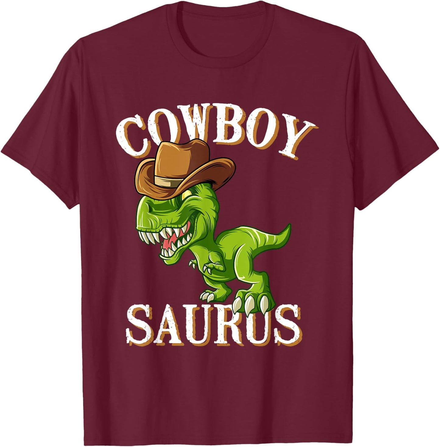 Sheriff T-Rex Dinosaur Cowboy Horse Rider Wild West Saurus T-Shirt - T-Shirt | Maroon