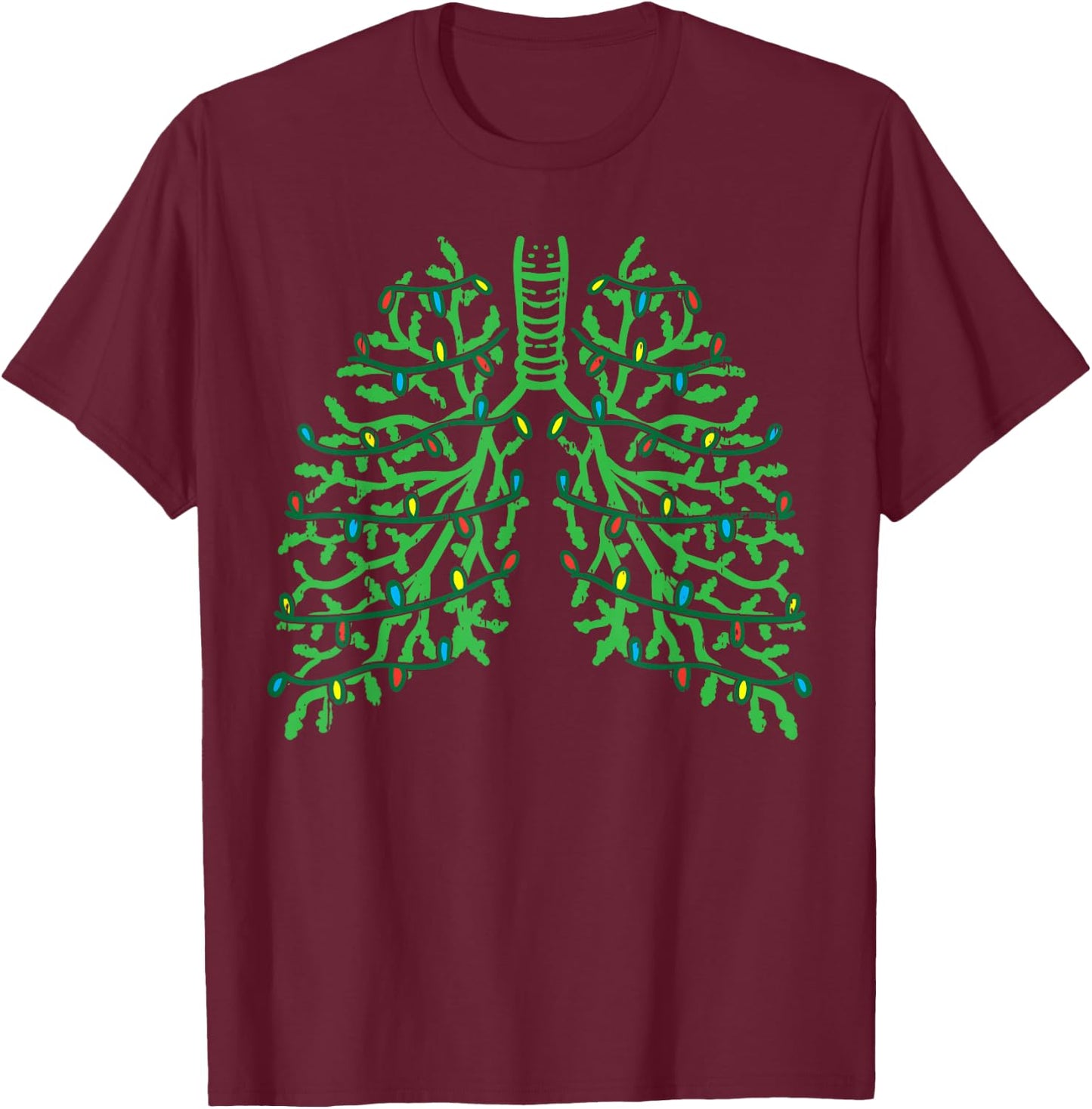 Pulmonologist Christmas Lungs Branches Cute Breath Xmas Gift T-Shirt - T-Shirt | Maroon