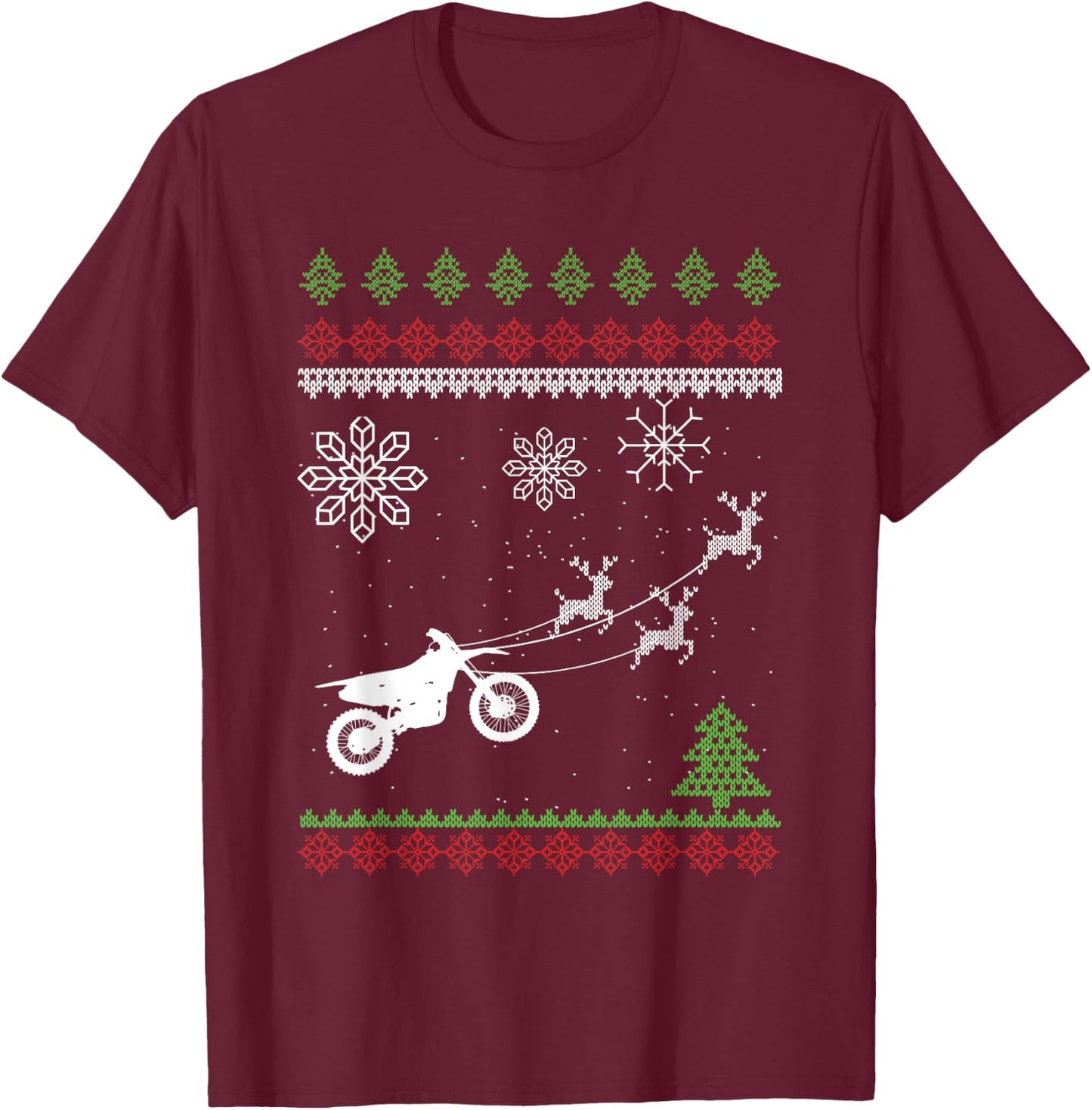 Reindeer Motocross Dirt Bike Motocross Ugly Christmas Gift T-Shirt - T-Shirt | Maroon
