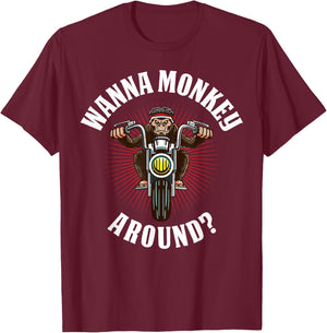 Monkey Motorcycle T-Shirt - T-Shirt | Maroon
