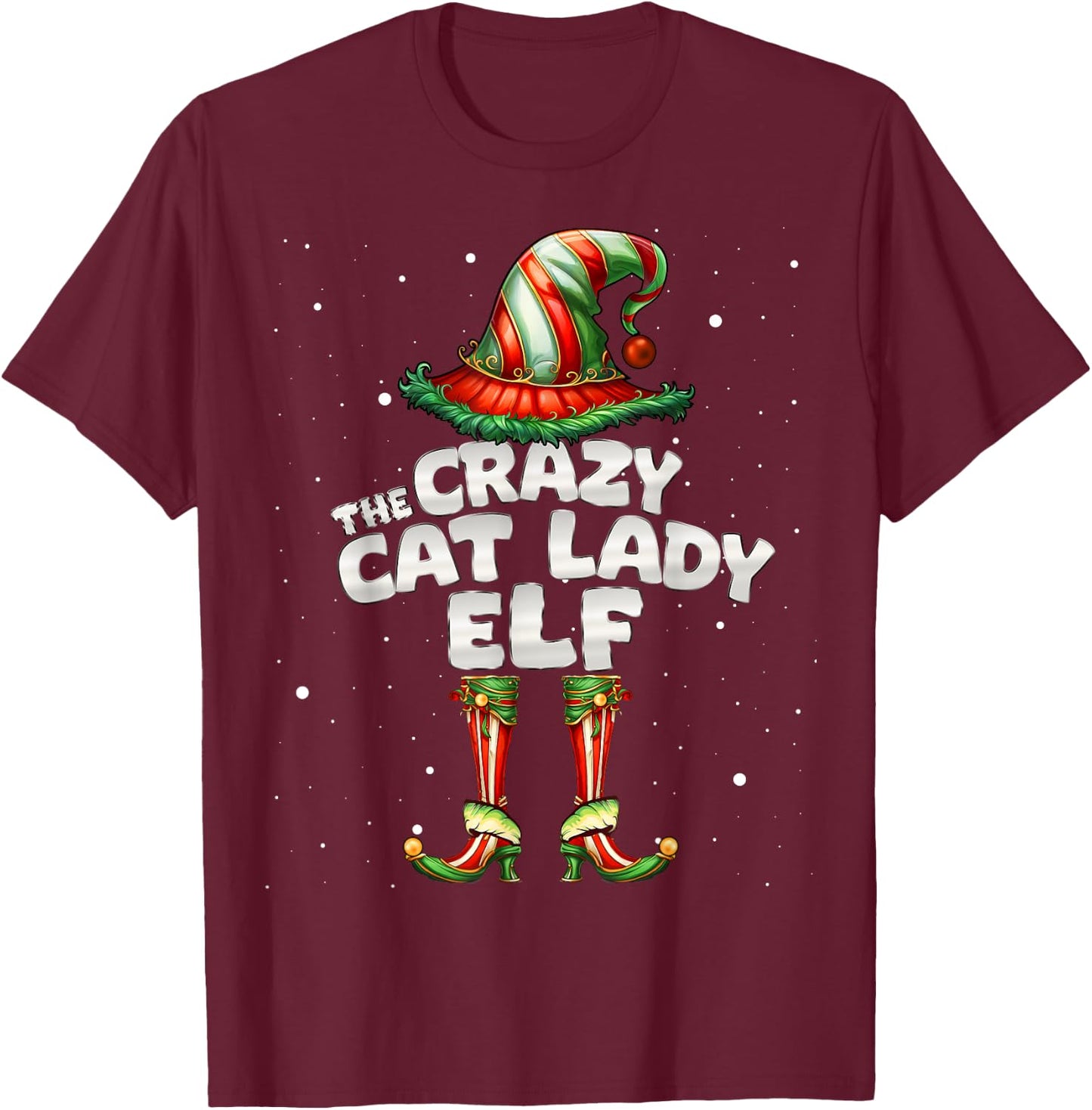 The Crazy Cat Lady Elf Family Matching Group Christmas T-Shirt - T-Shirt | Maroon
