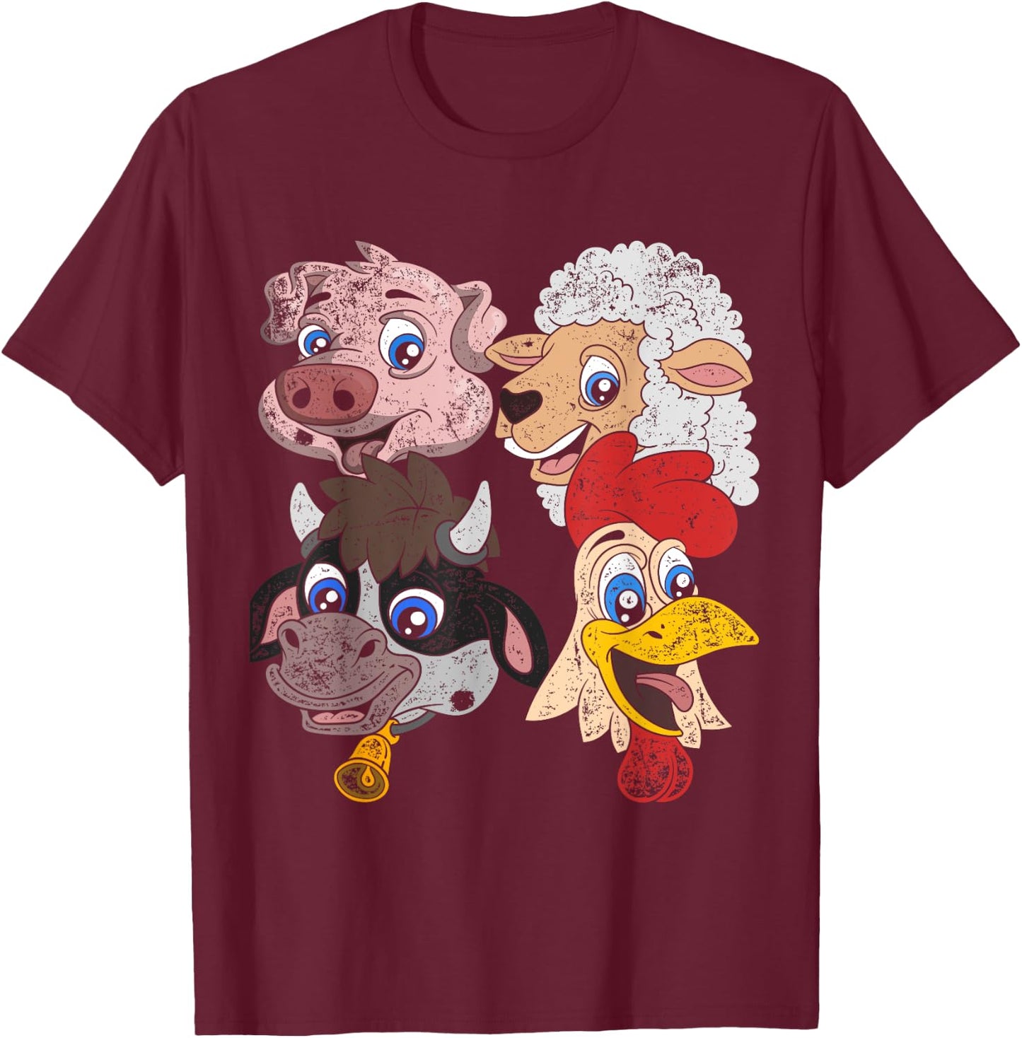 Pig Sheep Cow Chicken Kids Toddlers Funny Farm Squad Animal T-Shirt - T-Shirt | Maroon