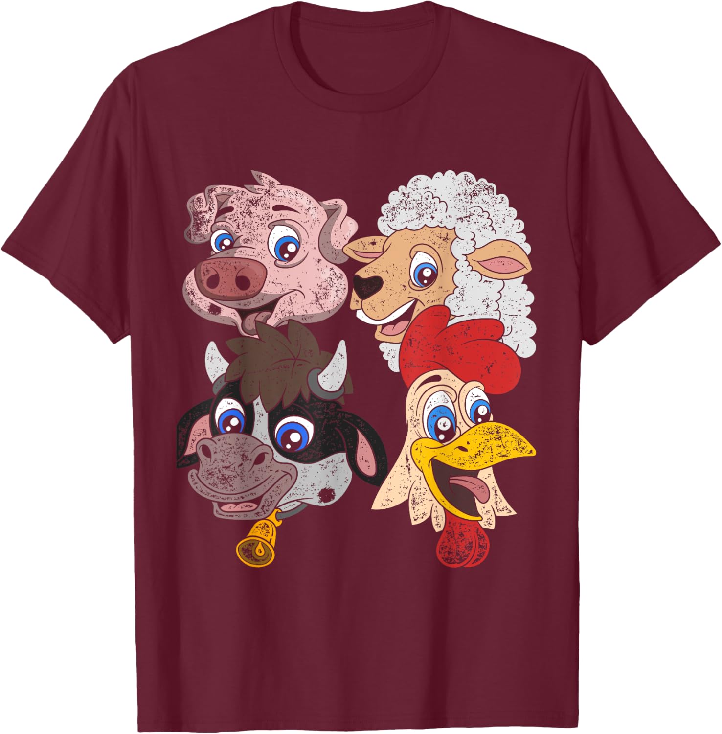 Pig Sheep Cow Chicken Kids Toddlers Funny Farm Squad Animal T-Shirt - T-Shirt | Maroon