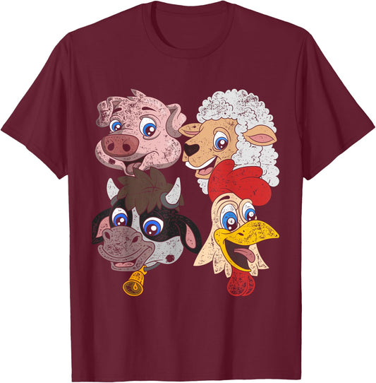 Pig Sheep Cow Chicken Kids Toddlers Funny Farm Squad Animal T-Shirt - T-Shirt | Maroon