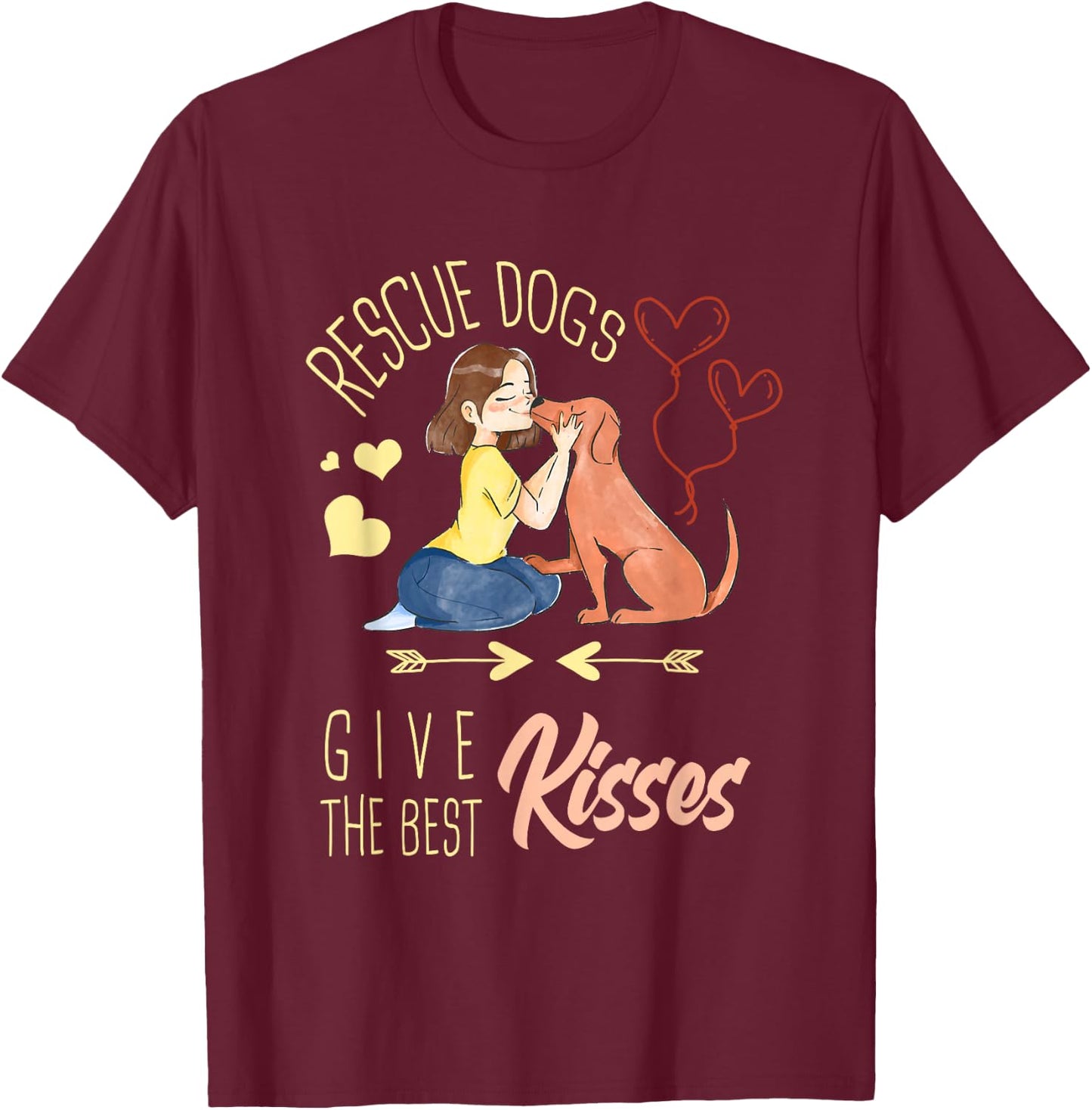 Vintage Rescue Dogs Give The Best Kisses Adopted Dog Lovers T-Shirt - T-Shirt | Maroon