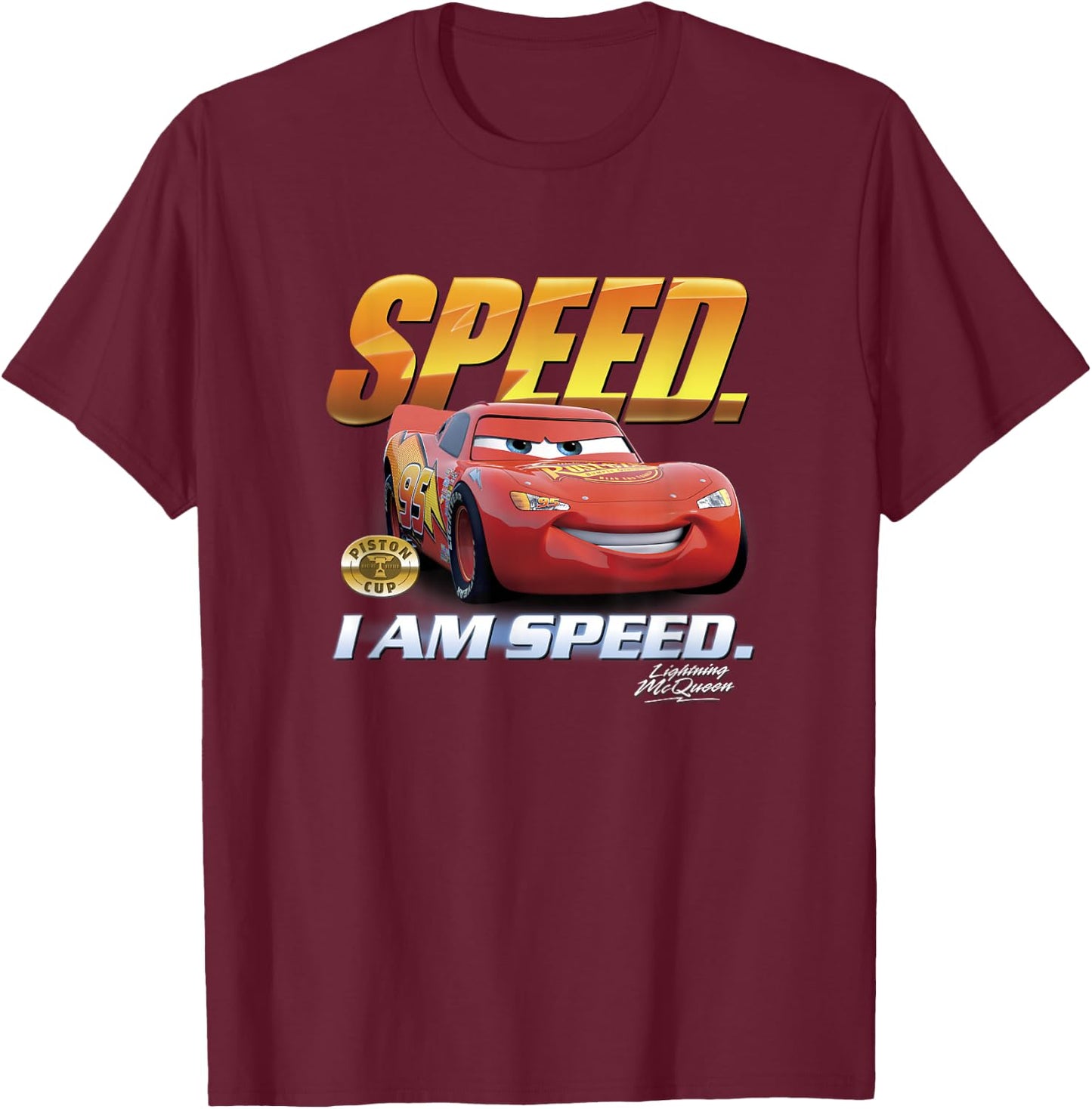 Disney Pixar Cars Lightning McQueen Speed I Am Speed T-Shirt - T-Shirt | Maroon