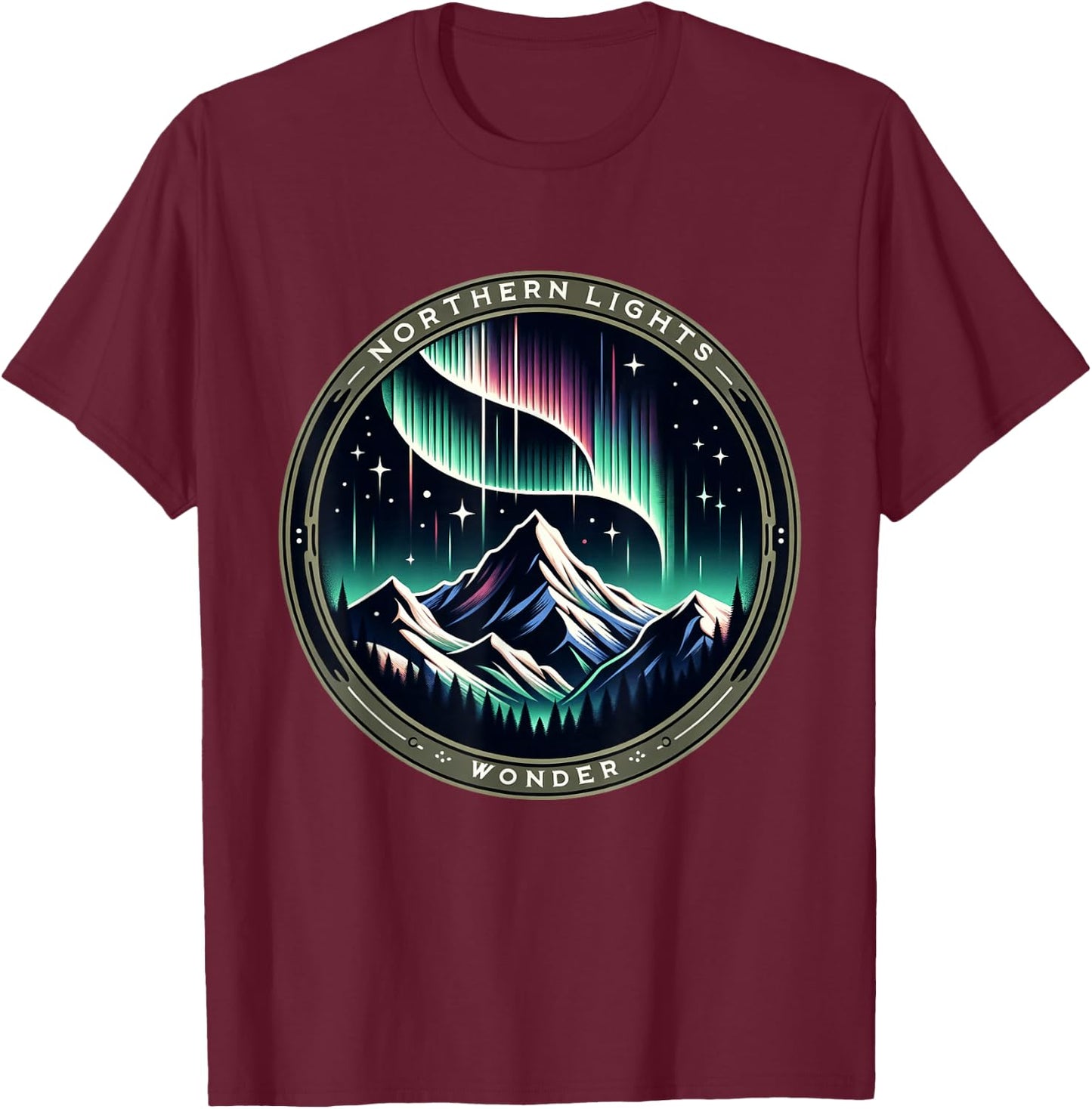 Aurora Borealis Mountain - Northern Lights Nature Wonder T-Shirt - T-Shirt | Maroon