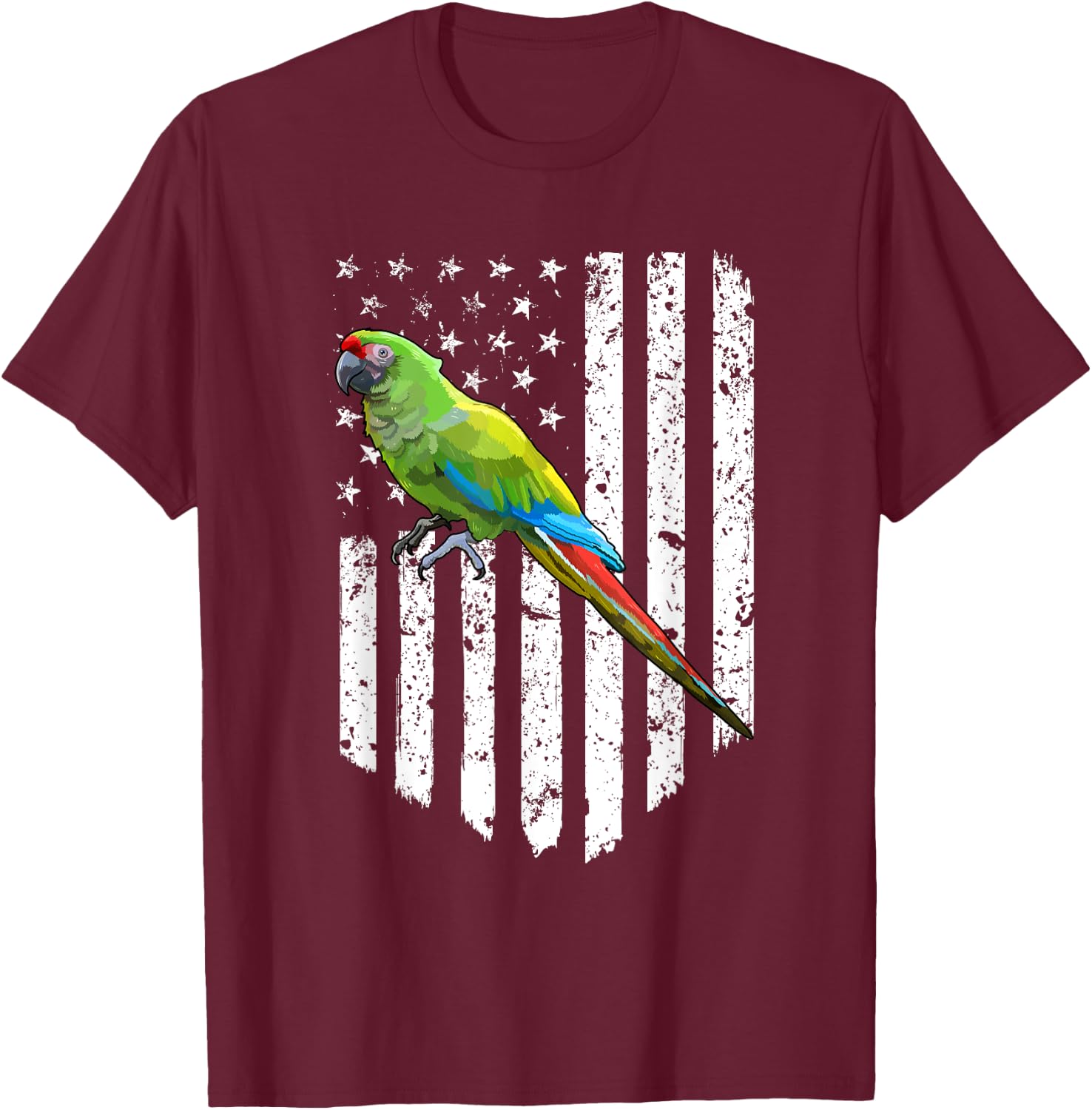 White American Flag Military Macaw Bird 4th Of July Women Men T-Shirt - T-Shirt | Maroon