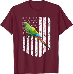 White American Flag Military Macaw Bird 4th Of July Women Men T-Shirt - T-Shirt | Maroon