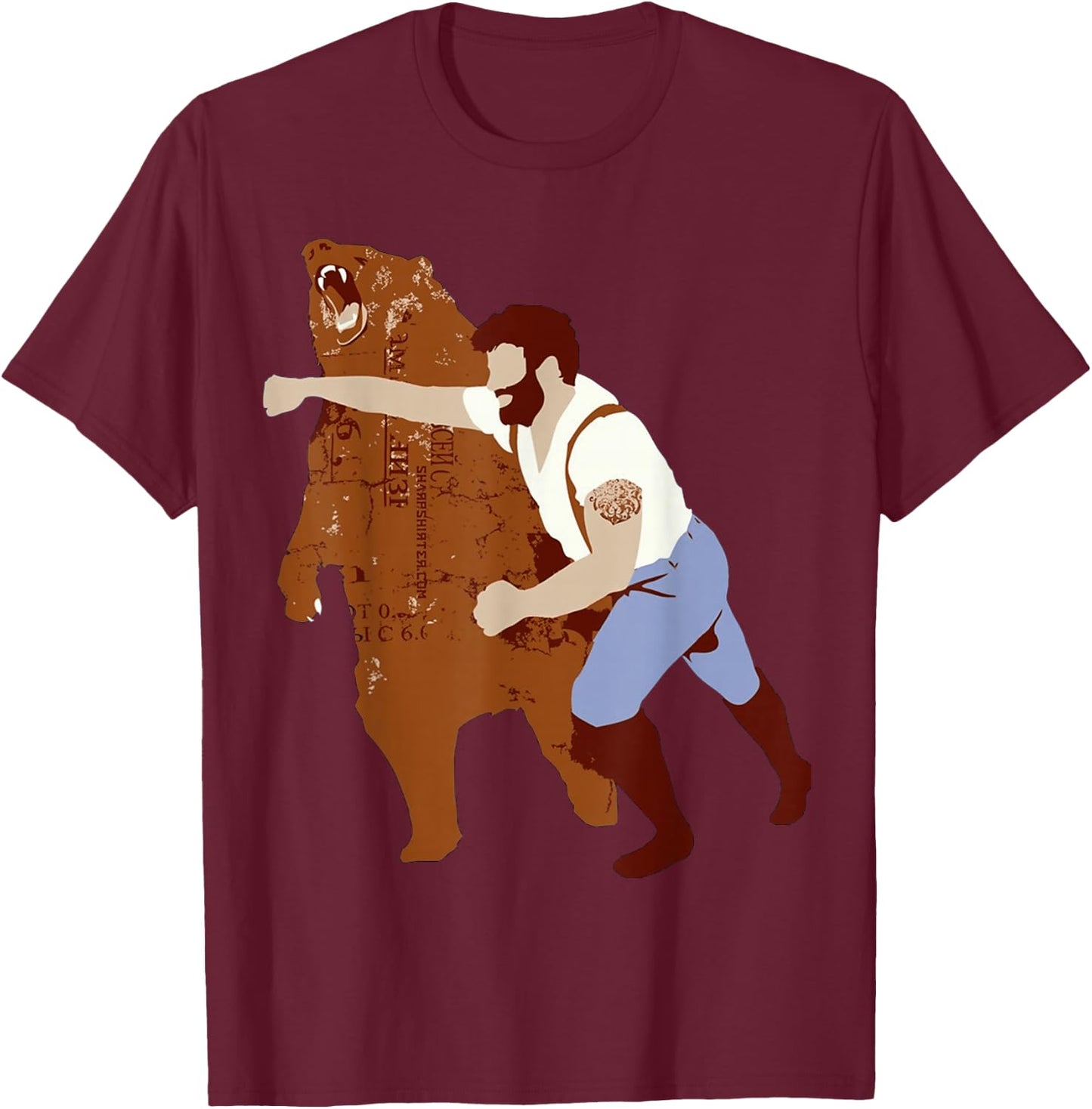 Man Punching Bear Funny T-Shirt - T-Shirt | Maroon