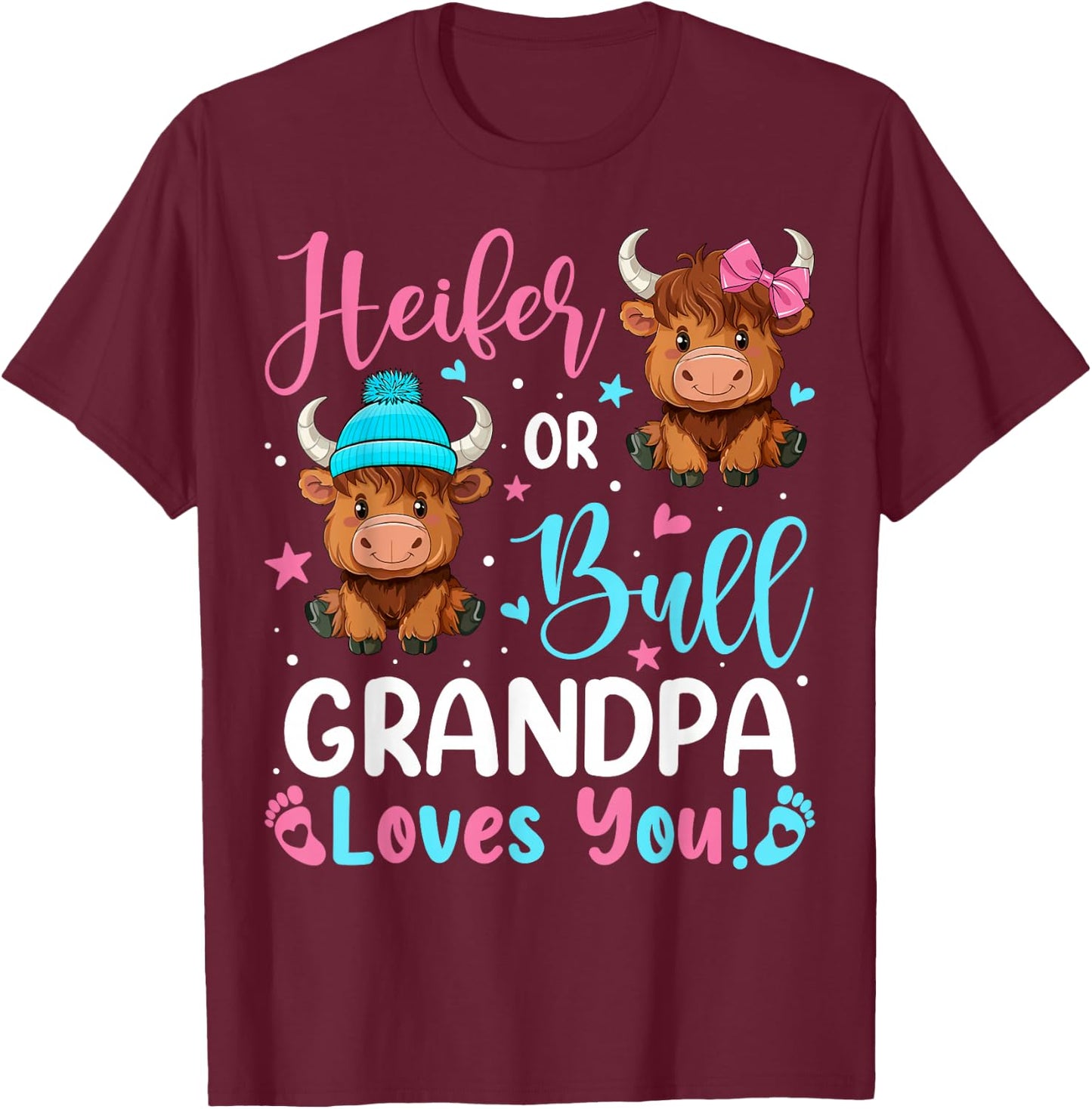 Bull or Heifer Grandpa Loves You Highland Cow Lover T-Shirt - T-Shirt | Maroon