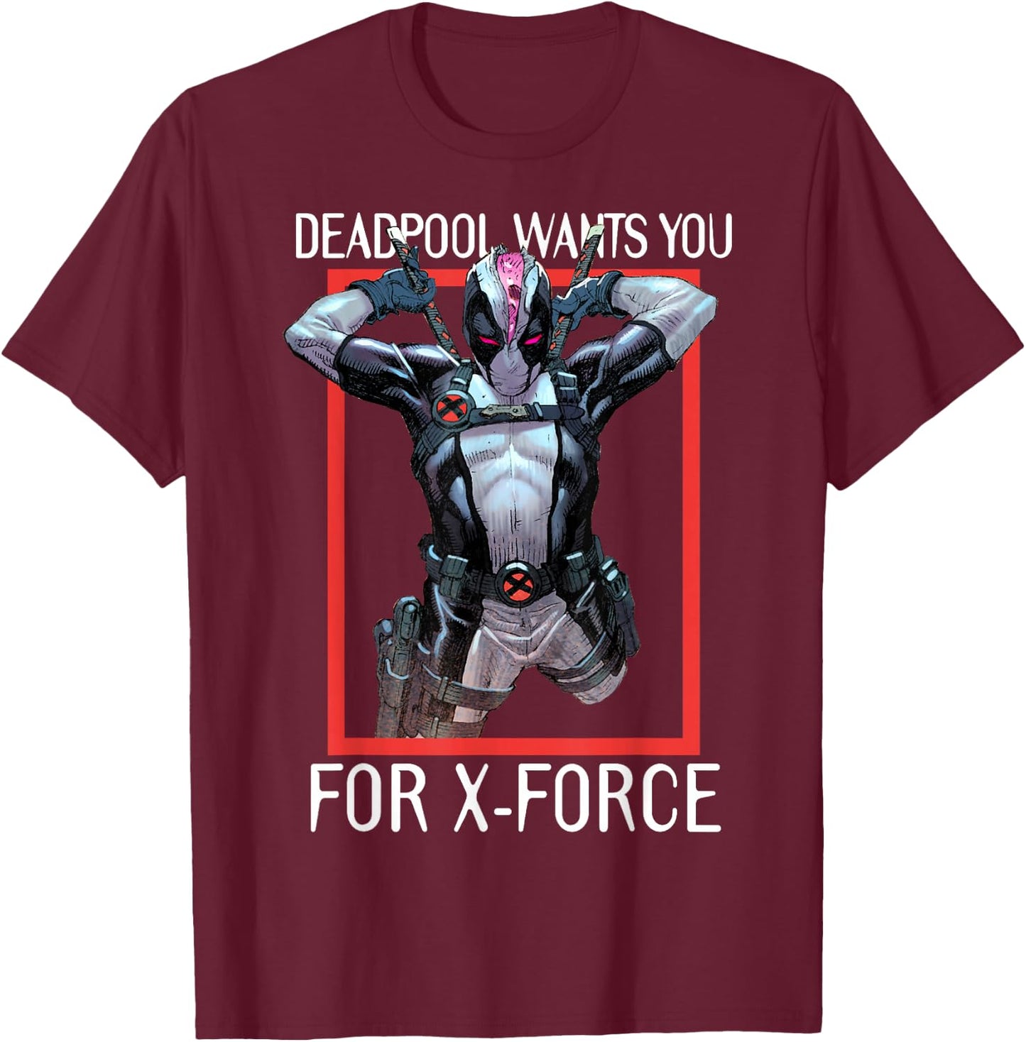 Marvel X-Force Deadpool Wants You for X-Force Poster T-Shirt - T-Shirt | Maroon