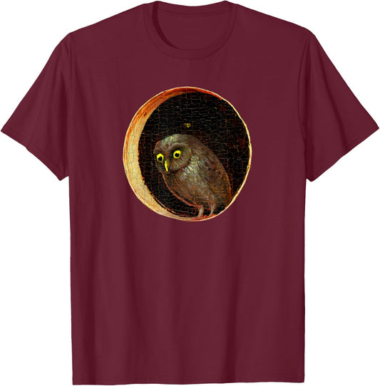 Hieronymus Bosch Owl Garden of Earthly Delights T-Shirt - T-Shirt | Maroon