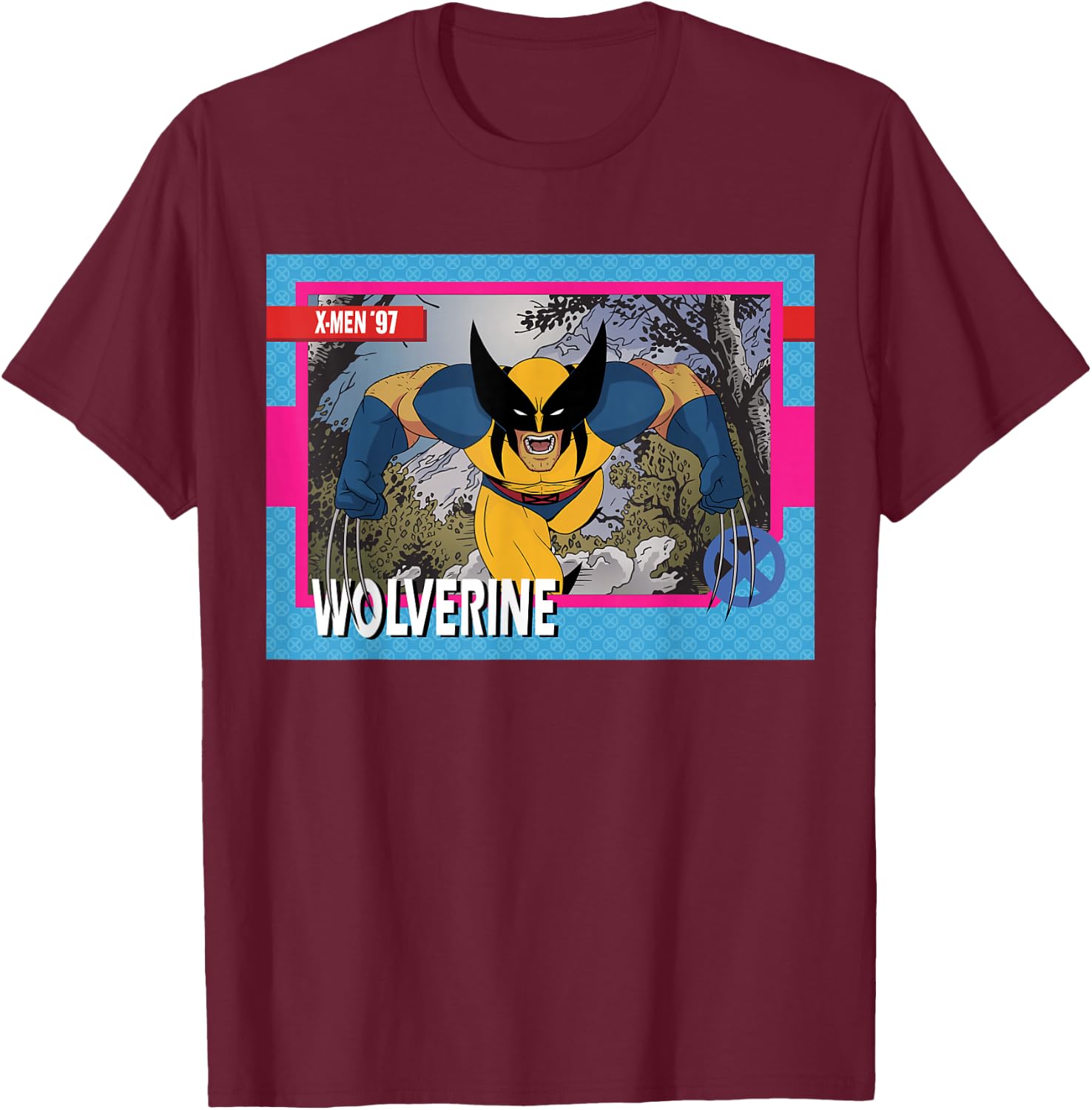 Marvel Studios X-Men ’97 Wolverine Retro Trading Card T-Shirt - T-Shirt | Maroon