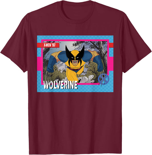 Marvel Studios X-Men ’97 Wolverine Retro Trading Card T-Shirt - T-Shirt | Maroon
