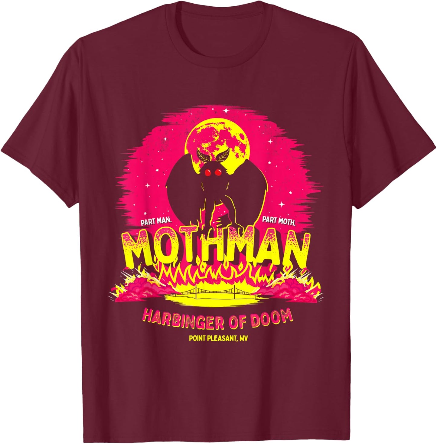 Mothman - Harbinger of Doom! Funny Cute Cryptid Creature Short Sleeve T-Shirt - T-Shirt | Maroon