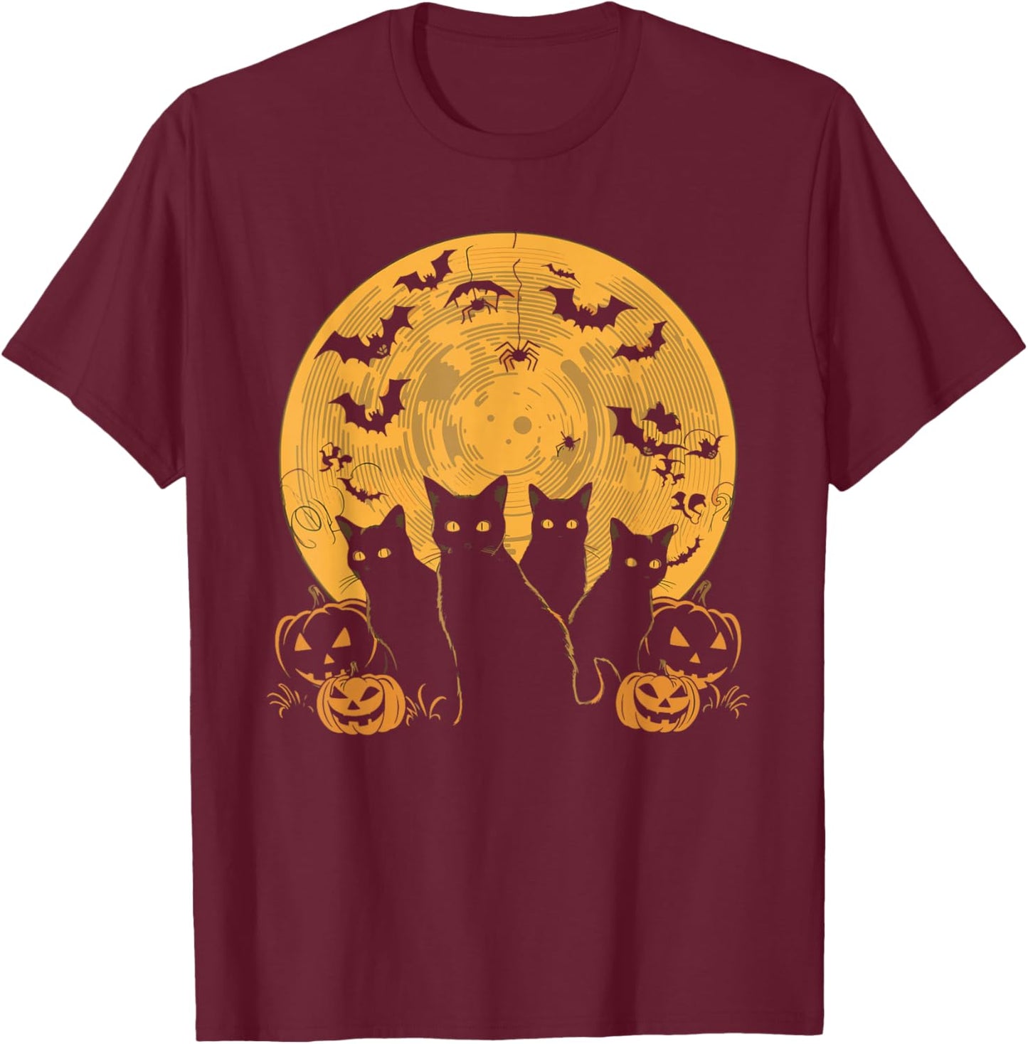 Cat Halloween Moon T-Shirt - T-Shirt | Maroon