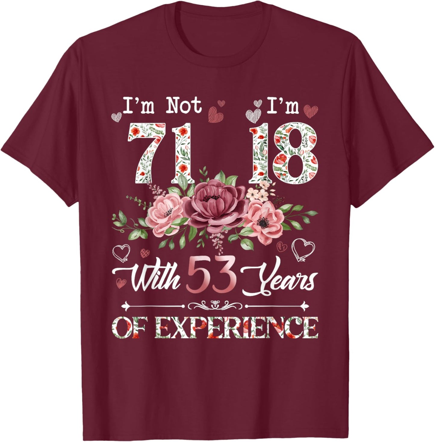 I'm Not 71 I'm 18 With 53 Years of Experience 71st Birthday T-Shirt - T-Shirt | Maroon