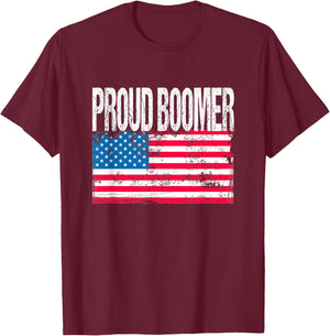 Vintage Patriotic US Flag - Proud Boomer - Baby Boomer T-Shirt - T-Shirt | Maroon