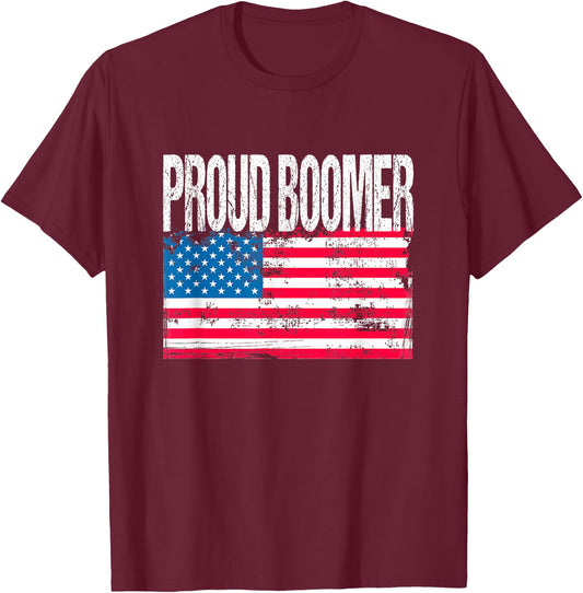 Vintage Patriotic US Flag - Proud Boomer - Baby Boomer T-Shirt - T-Shirt | Maroon