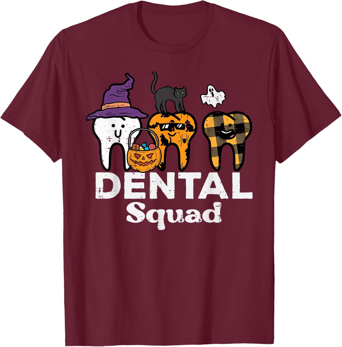 Halloween Dental Squad Teeth Funny Costume Dentist Women Men T-Shirt - T-Shirt | Maroon