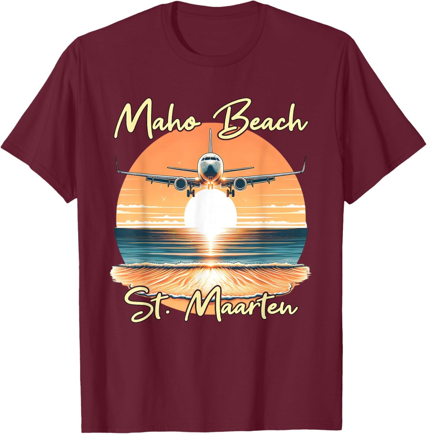 Maho Beach St. Maarten T-Shirt - T-Shirt | Maroon