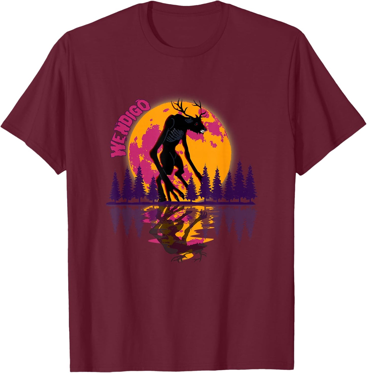 Cryptid Full Moon and Wendigo T-Shirt - T-Shirt | Maroon