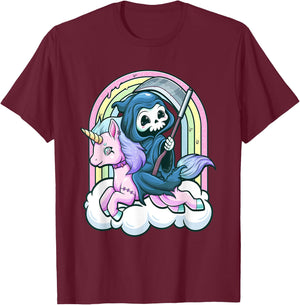 Kawaii Pastel Goth Cute Creepy Unicorn Grim Reaper T-Shirt - T-Shirt | Maroon