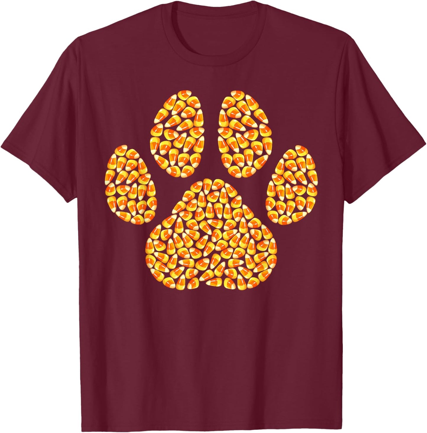 Funny Candy Corn Dog Paw Print Happy Halloween Day Kids Boys T-Shirt - T-Shirt | Maroon