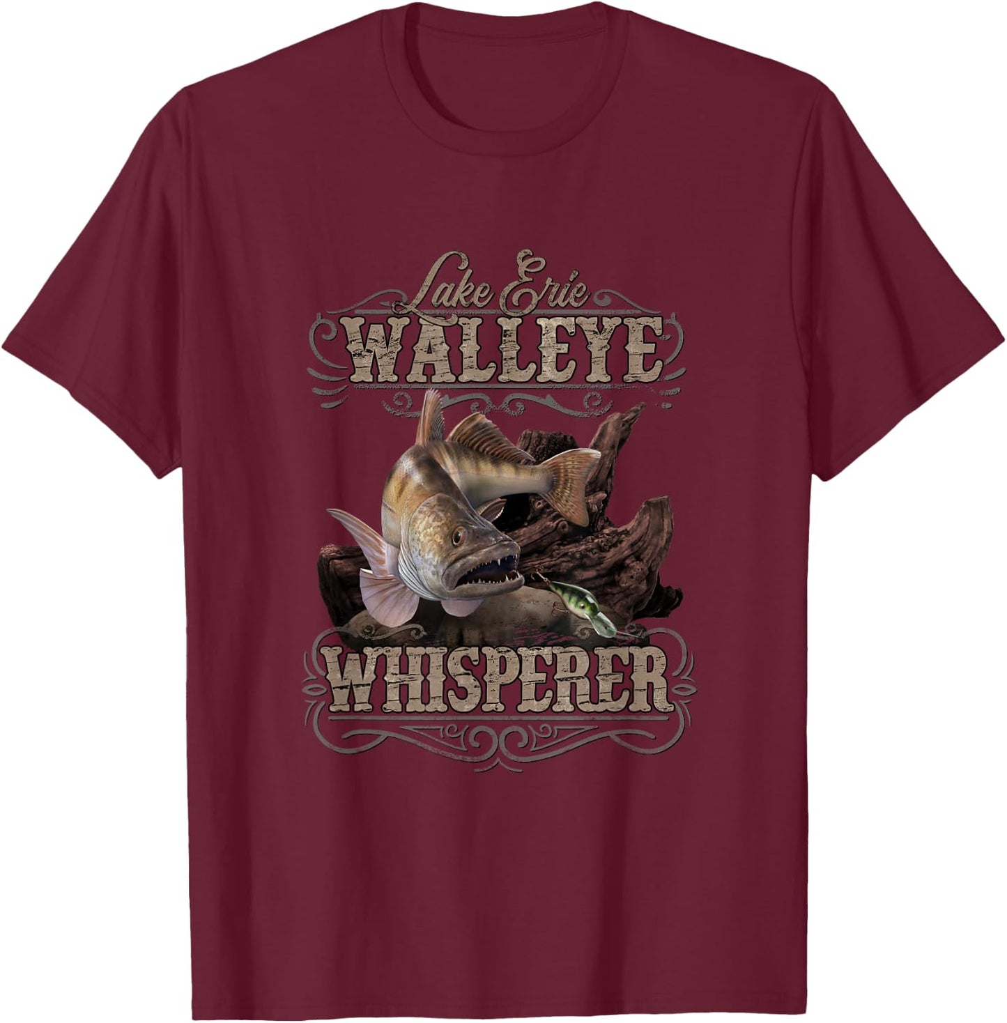 Lake Erie Walleye Whisperer Vintage Fishing T-Shirt - T-Shirt | Maroon