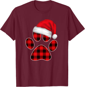Christmas Pajama Women Girls Christmas Gifts Plaid Paw T-Shirt - T-Shirt | Maroon