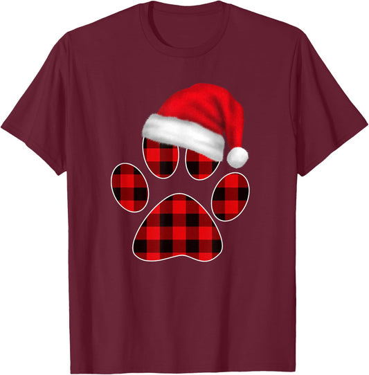 Christmas Pajama Women Girls Christmas Gifts Plaid Paw T-Shirt - T-Shirt | Maroon