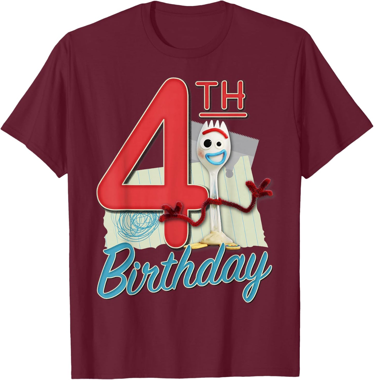 Disney Pixar Toy Story 4 Forky 4th Birthday T-Shirt - T-Shirt | Maroon