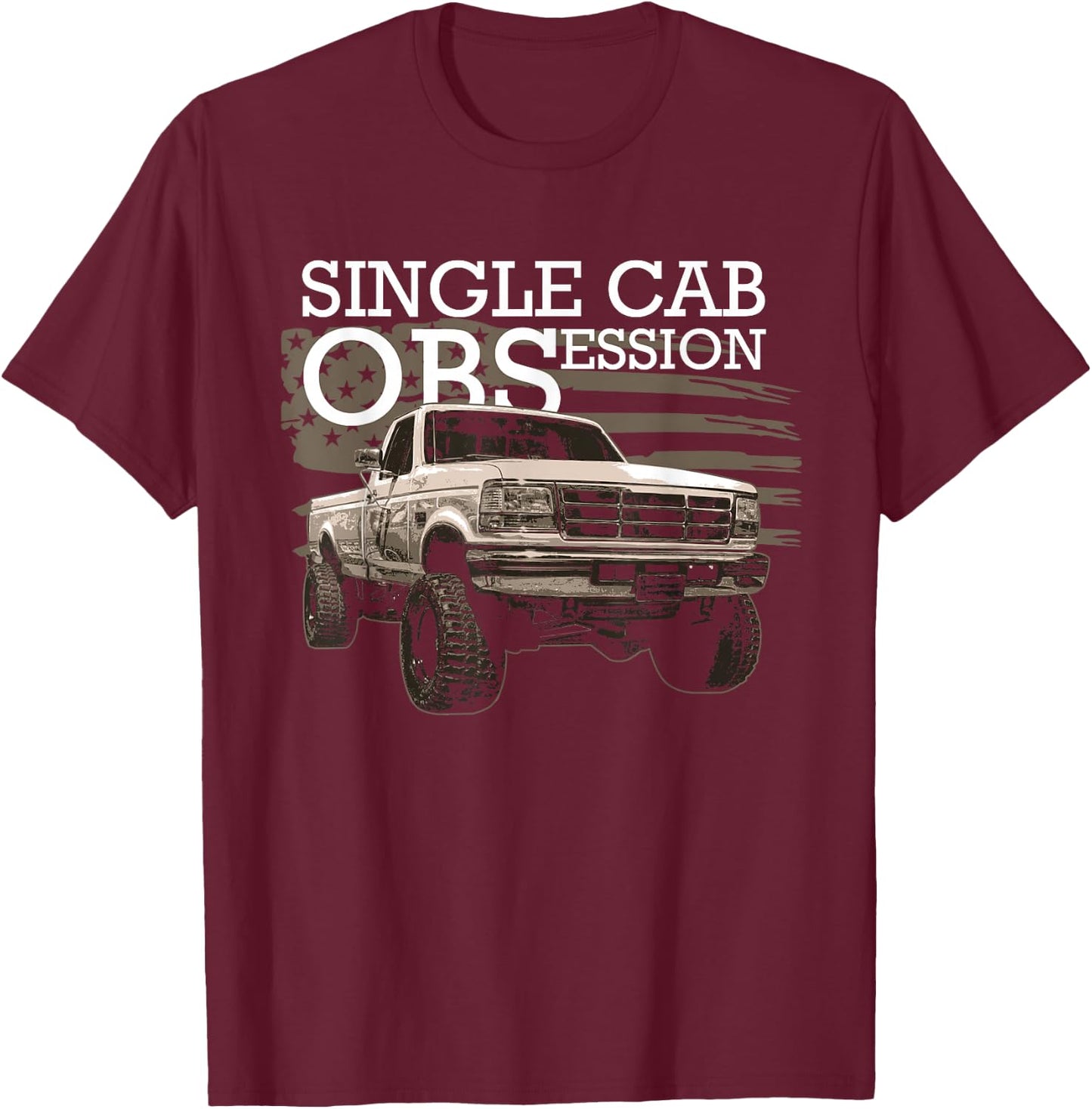 OBS Single Cab Truck American Flag Old Body Style Truck T-Shirt - T-Shirt | Maroon
