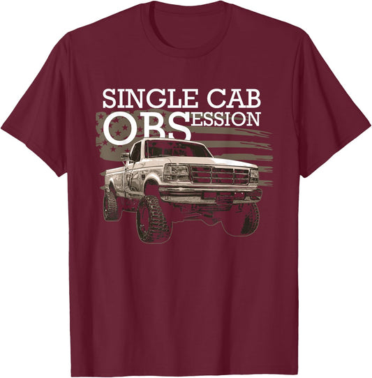 OBS Single Cab Truck American Flag Old Body Style Truck T-Shirt - T-Shirt | Maroon