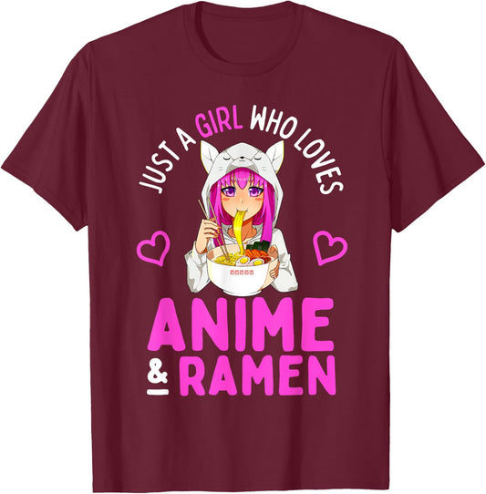 Just a Girl Who Loves Anime and Ramen Bowl Japanese Girls Small T-Shirt - T-Shirt | Maroon
