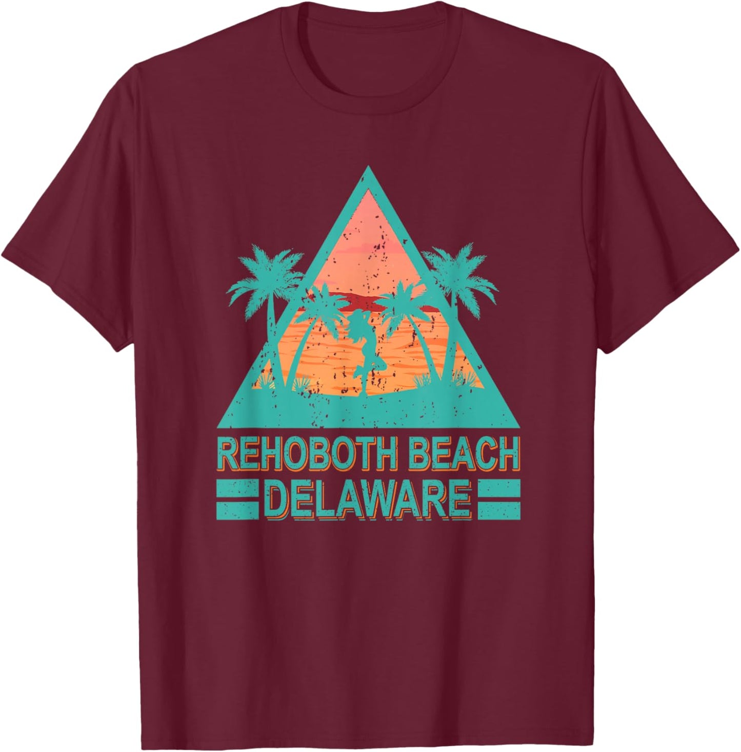 Vintage Palm Trees In Retro Triangle Rehoboth Beach Delaware Women Girls Kids T-Shirt - T-Shirt | Maroon