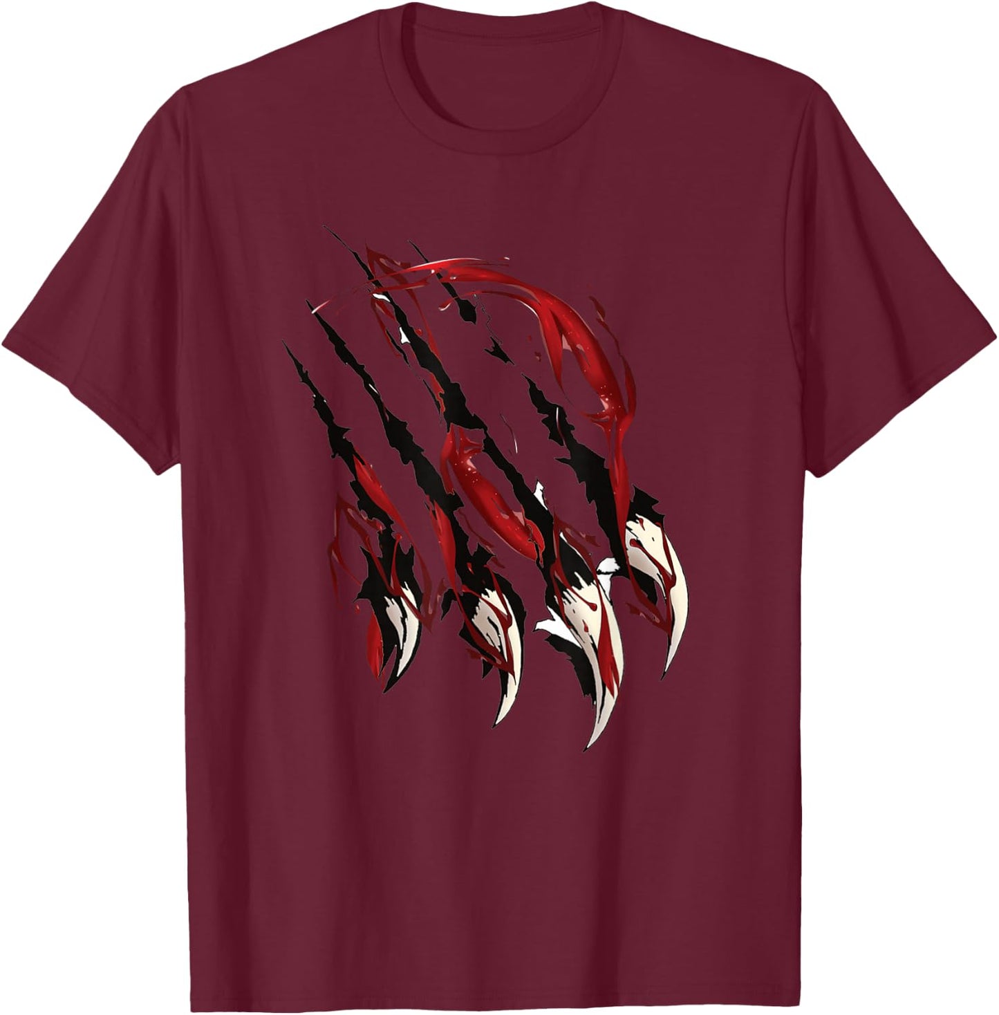 Wild Cat Paws In Blood Scary Claw Scratches Novelty Funny T-Shirt - T-Shirt | Maroon