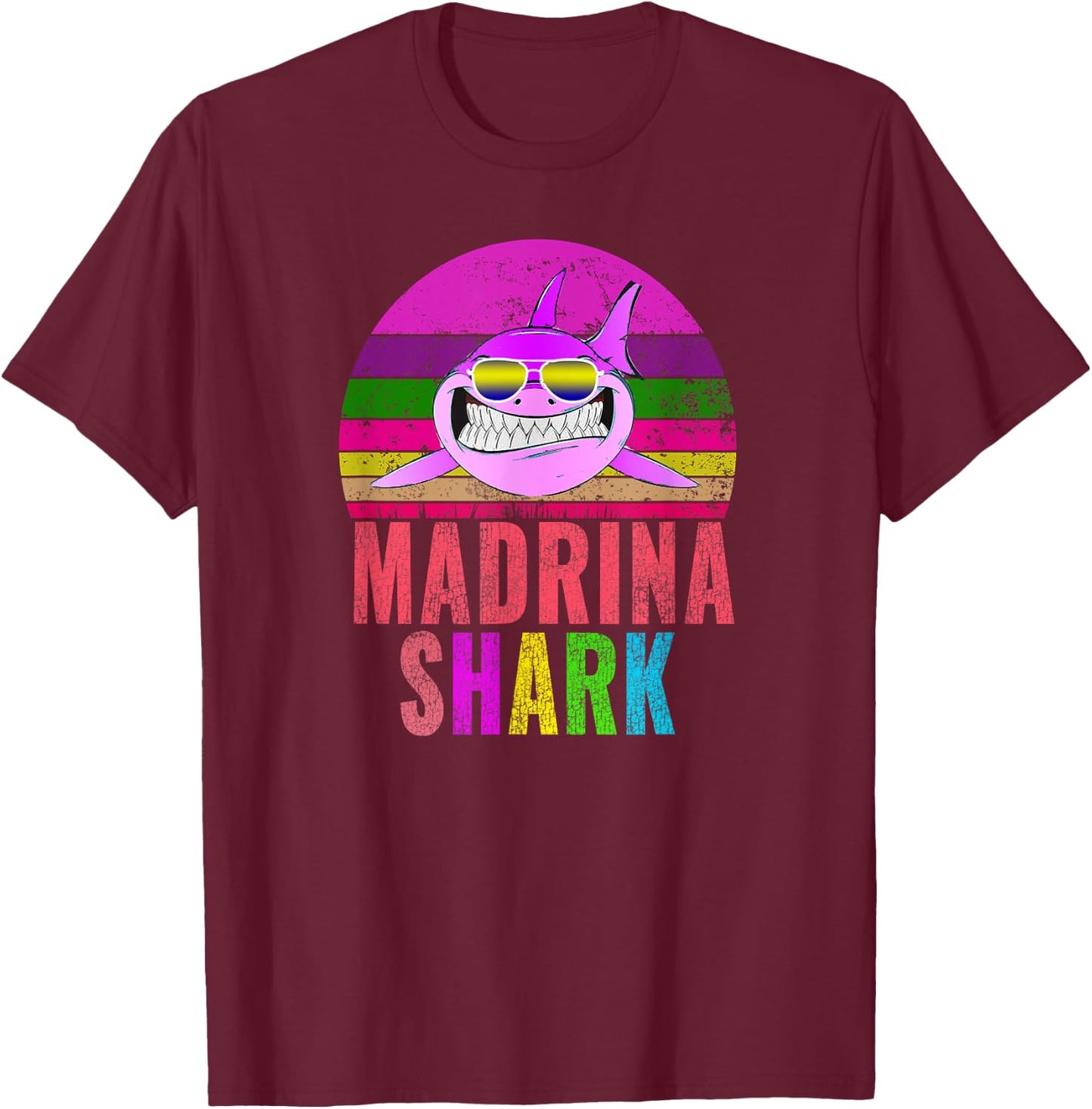 Madrina Shark Funny Spanish Godmother Vintage T-Shirt - T-Shirt | Maroon