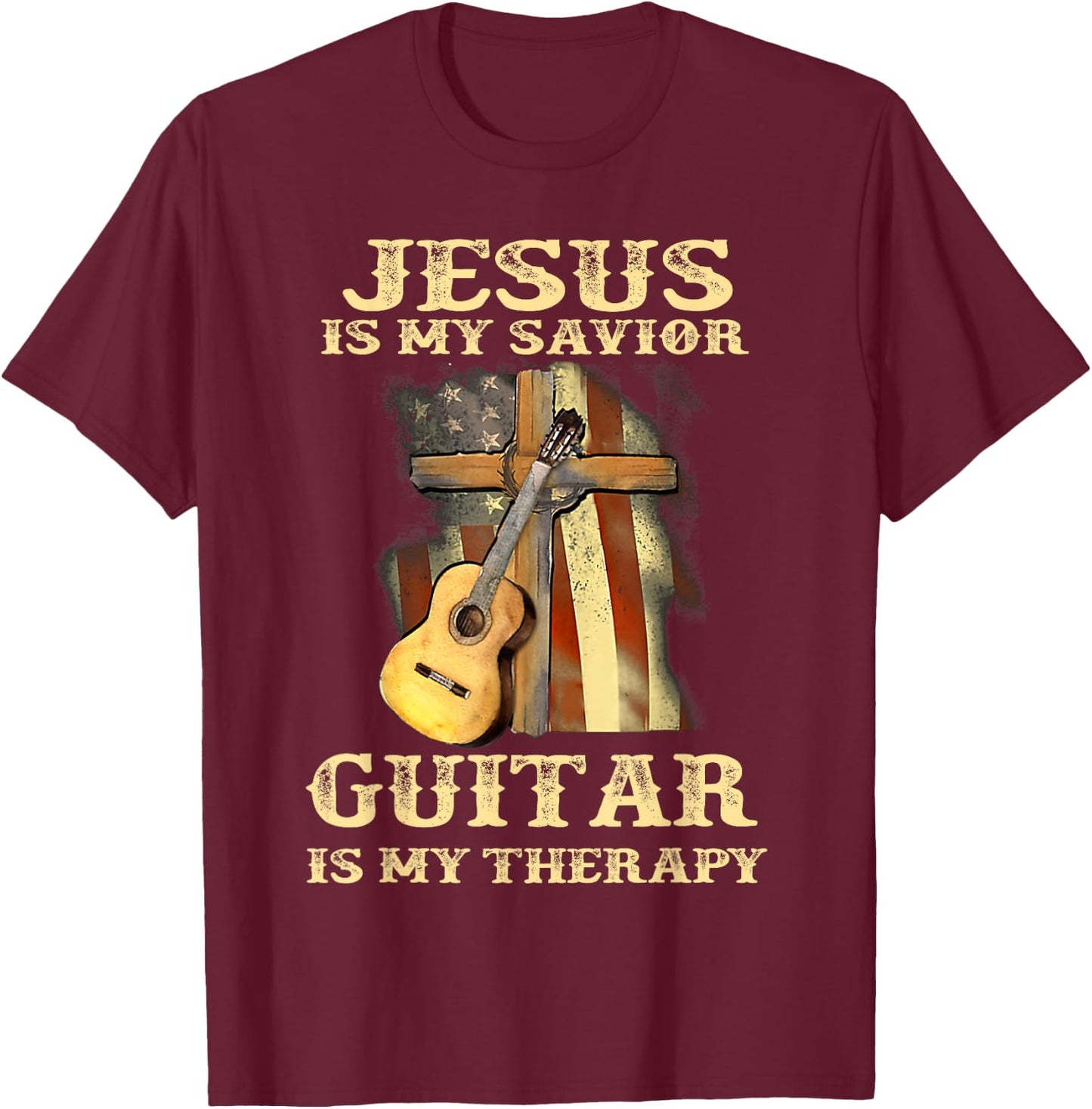 Jesus Is My Savior Guitar Is My Therapy Funny Christian T-Shirt - T-Shirt | Maroon