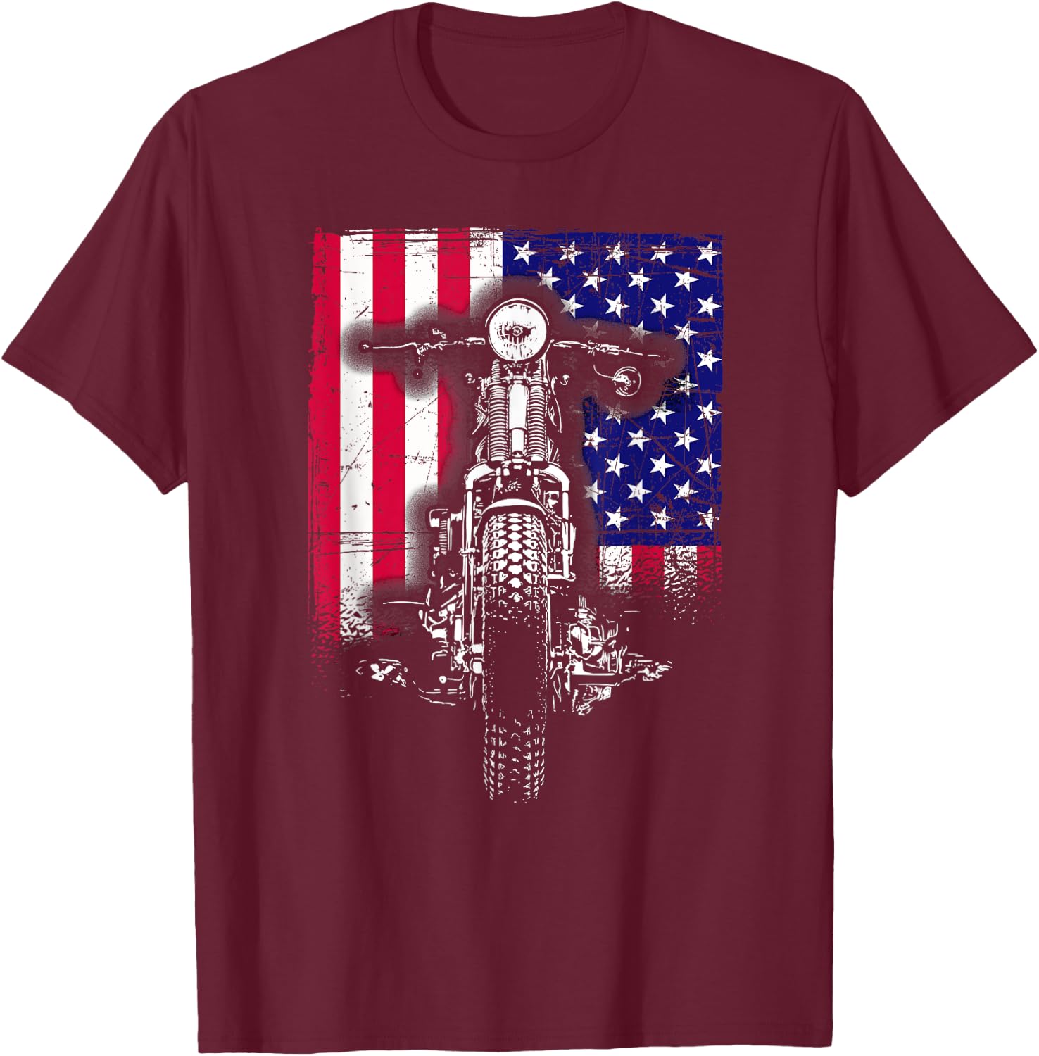 Motorcycle Rider Bike Riding US Flag American Pride Biker T-Shirt - T-Shirt | Maroon