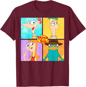 Disney Phineas and Ferb Character Box Up T-Shirt - T-Shirt | Maroon