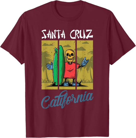 Old School Skater Santa Cruz California Skateboard T-Shirt - T-Shirt | Maroon