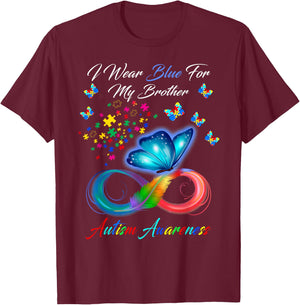 I Wear Blue For My Brother Autism Awareness Gifts T-Shirt - T-Shirt | Maroon