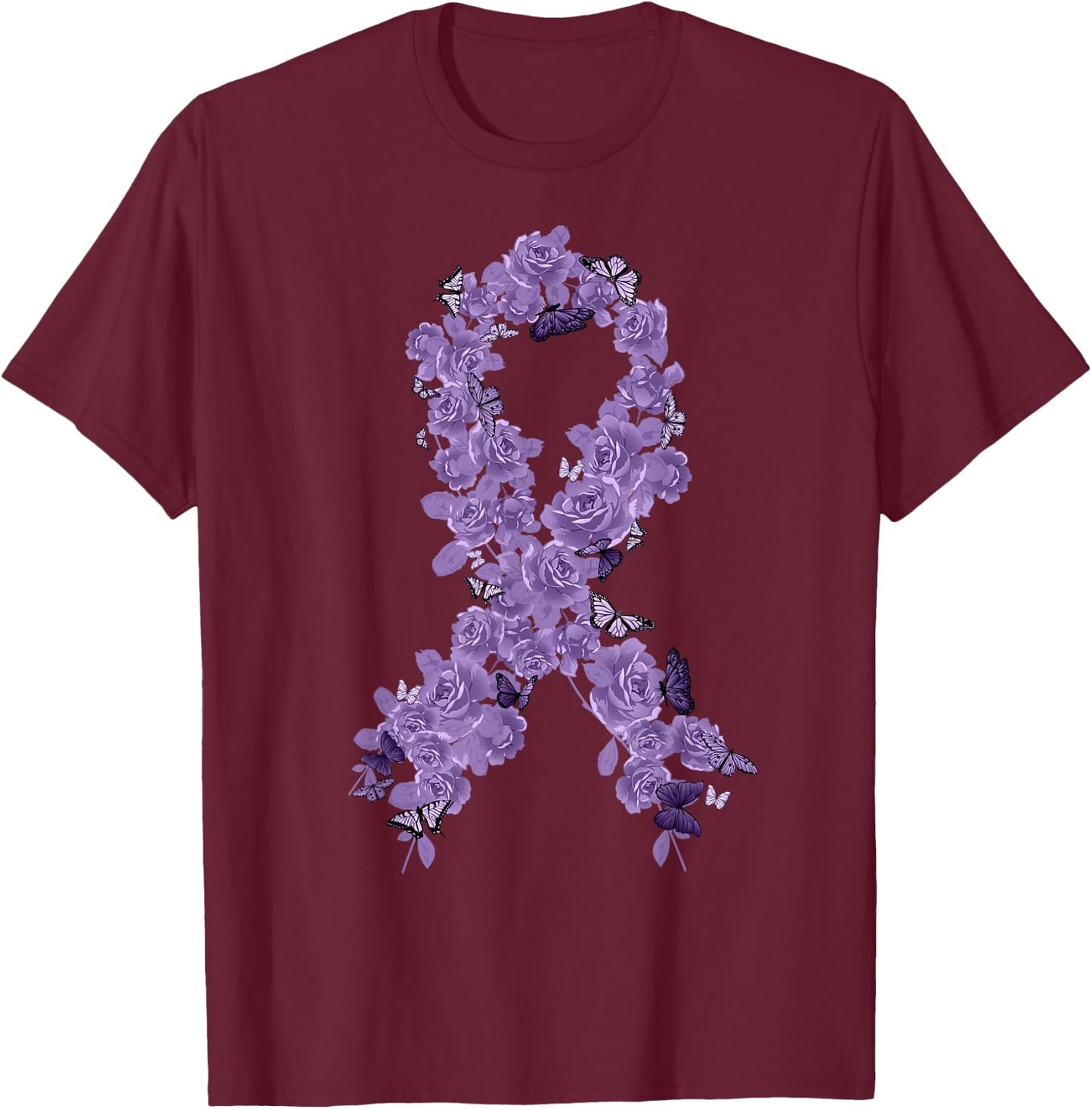 Lavender Ribbon All Cancer Awareness T-Shirt - T-Shirt | Maroon