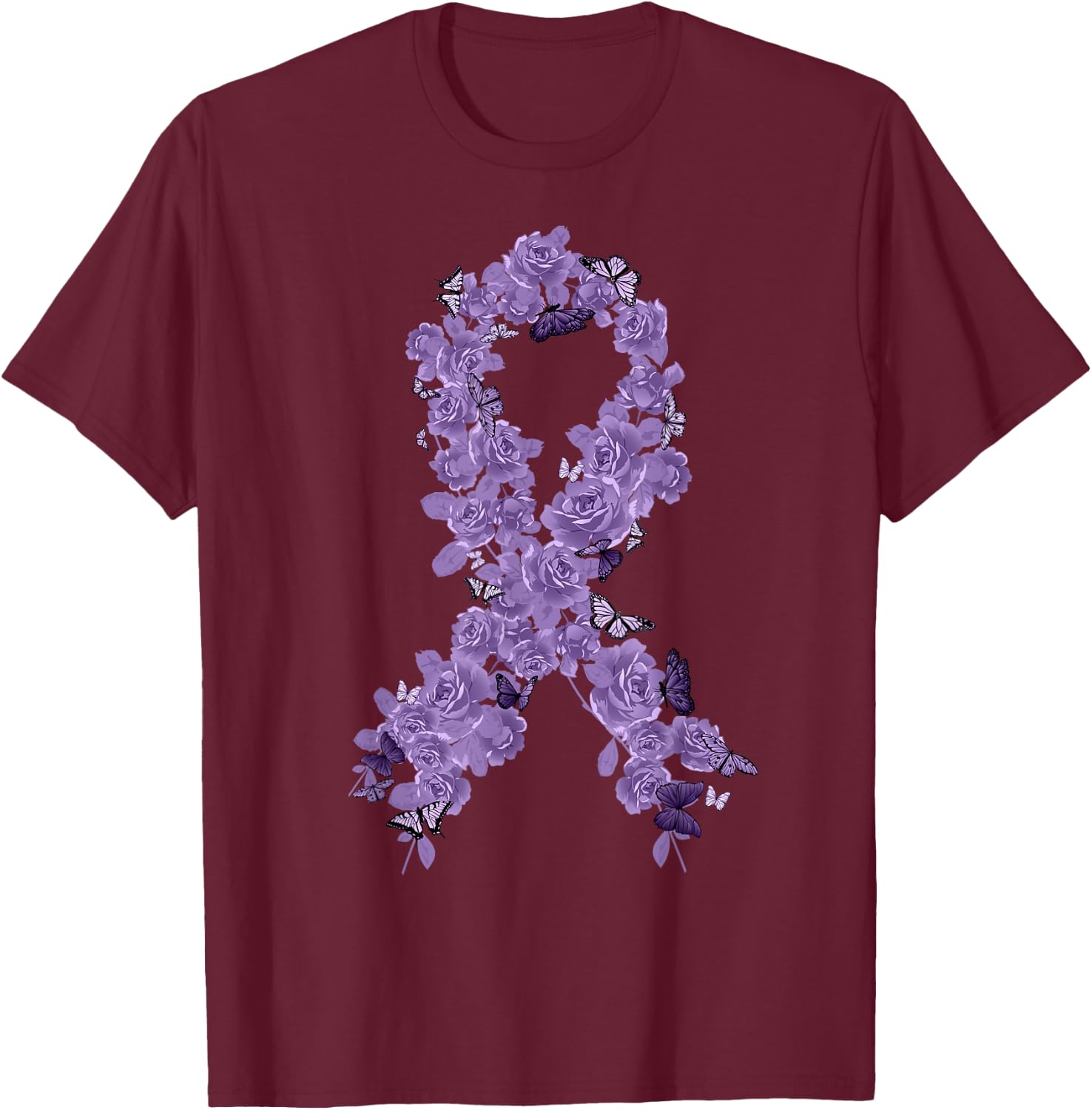 Lavender Ribbon All Cancer Awareness T-Shirt - T-Shirt | Maroon