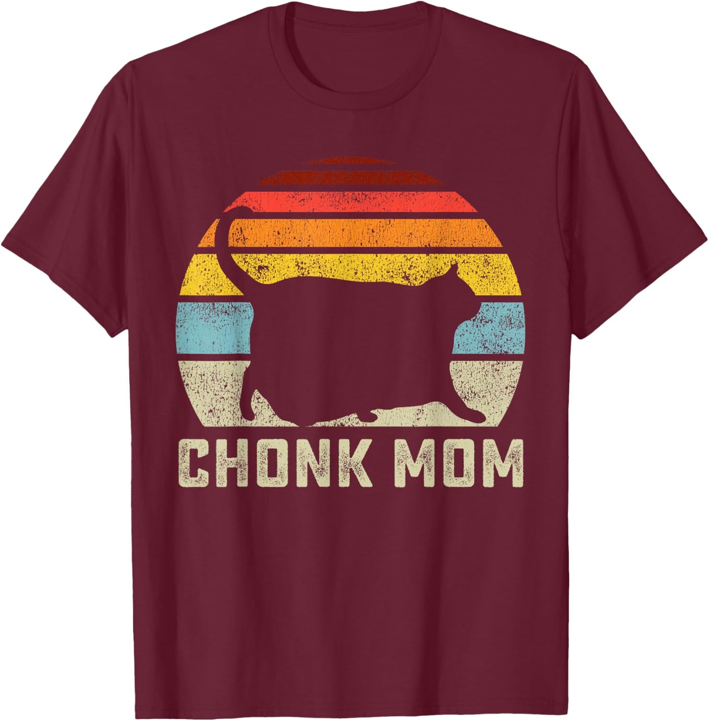 Chonk Cat Mom Scale Meme Funny Retro Style Mommy Cats Memes T-Shirt - T-Shirt | Maroon