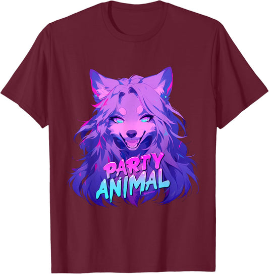 Party Animal Furry Art T-Shirt - T-Shirt | Maroon