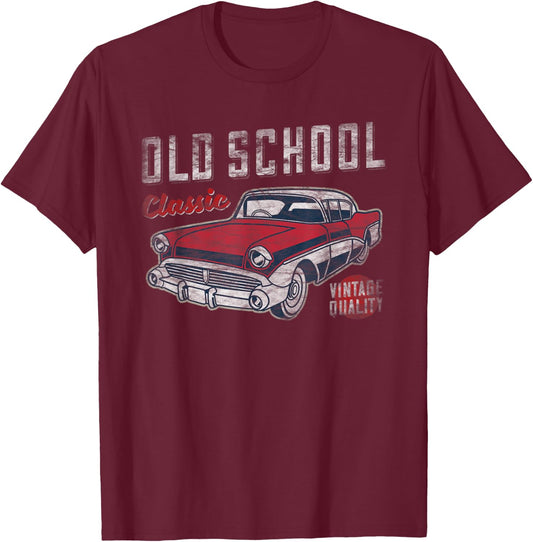 Old School Classic - 50's American Car Graphic Men and Women T-Shirt - T-Shirt | Maroon
