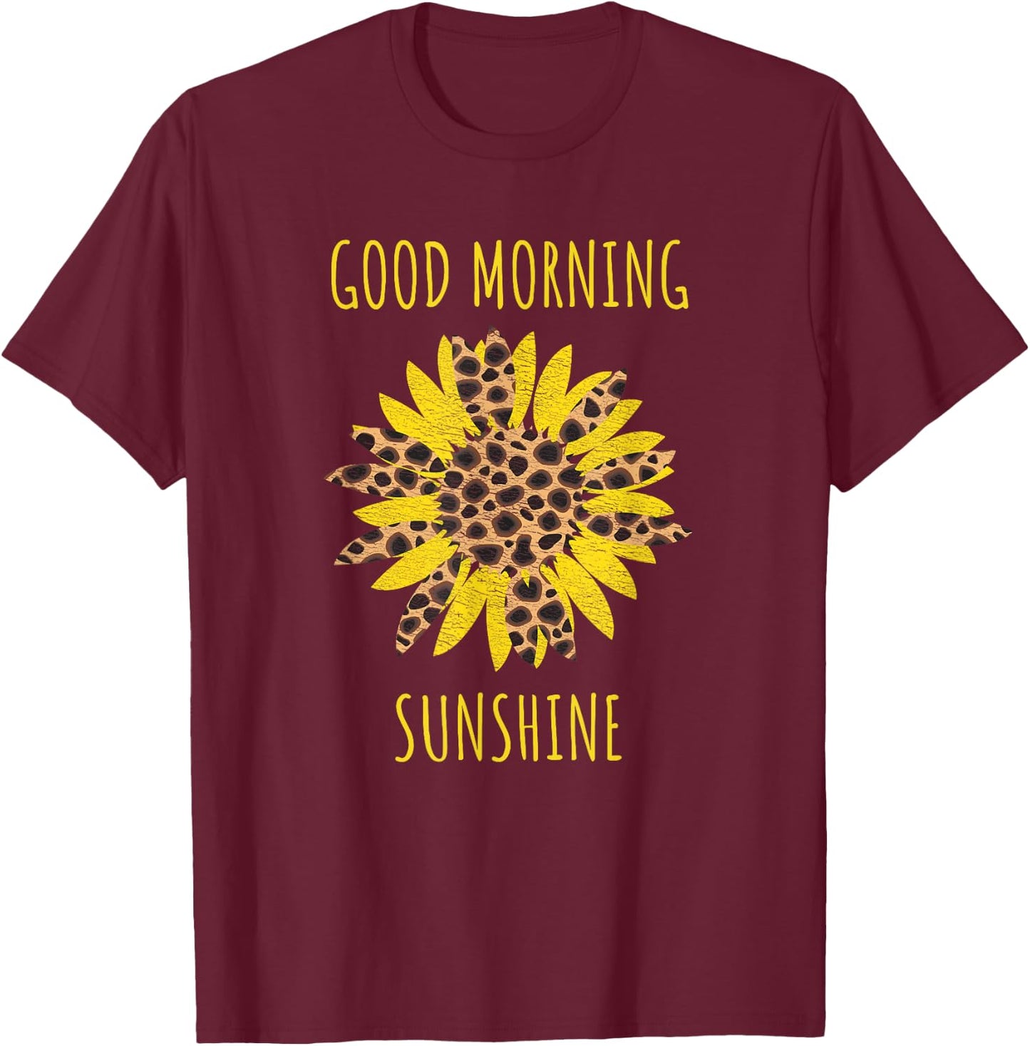 Good Morning Sunshine Sunflower Leopard Bohemian T-Shirt - T-Shirt | Maroon